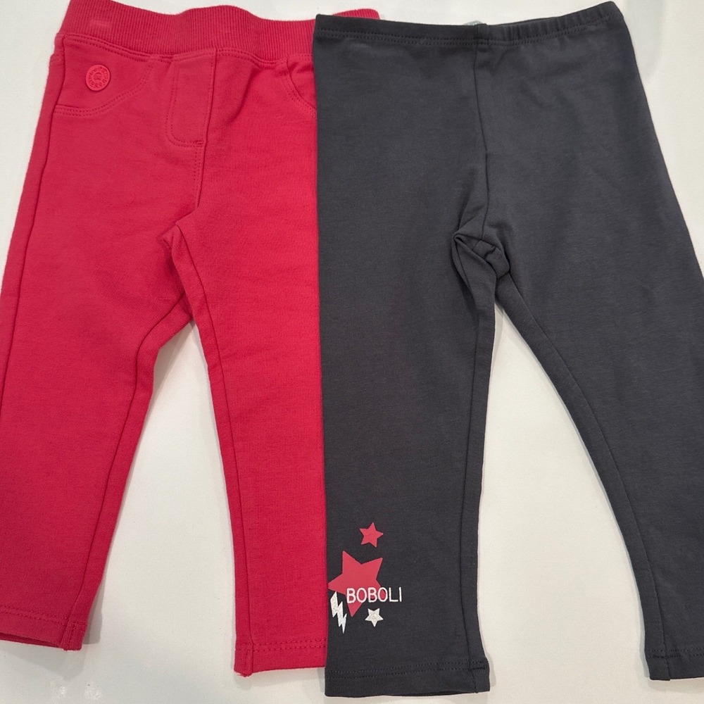 Boboli Baby Girls Leggings Set 2 Pack Pink Grey Star Graphic 12M 80cm NWT